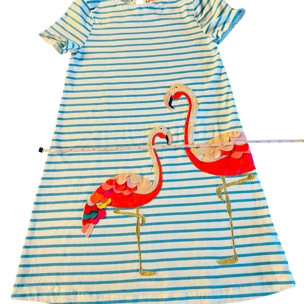 Mini Boden Blue and White Striped Flamingo Dress Size 11-12Y